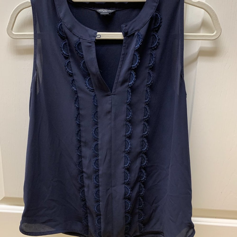 Ann Taylor Navy Sleeveless Blouse